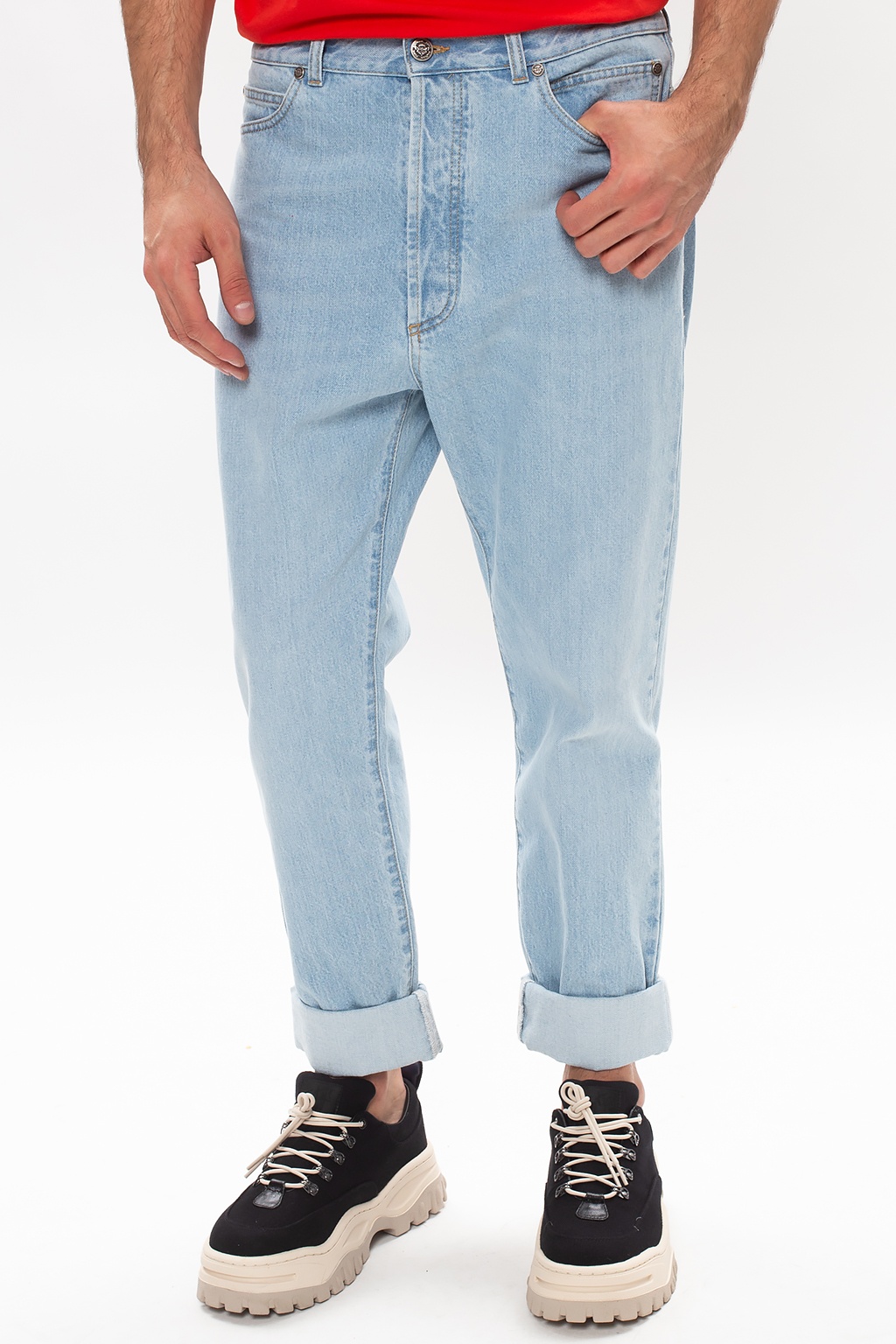 balmain head-to-toe Distressed jeans